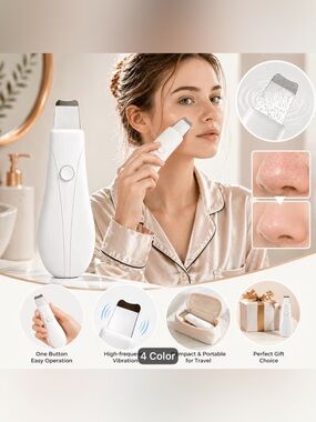 White Ultrasonic Facial Skin Scrubber - Gentle Exfoliating Pore Cleaner